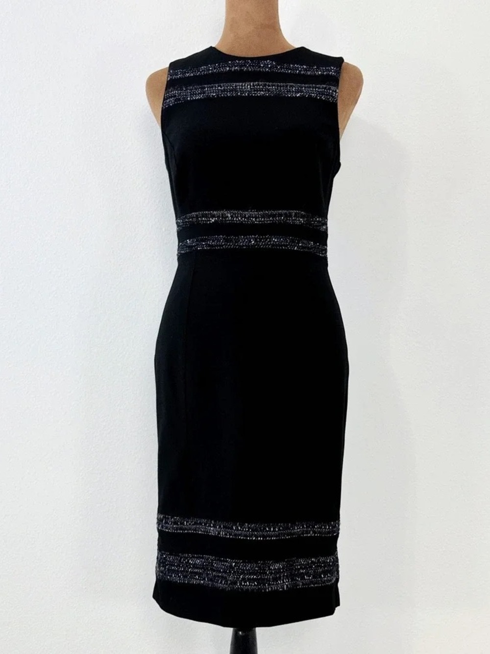 White House Black Market Black Sleeveless Sheath Dress with Sparkle Trim